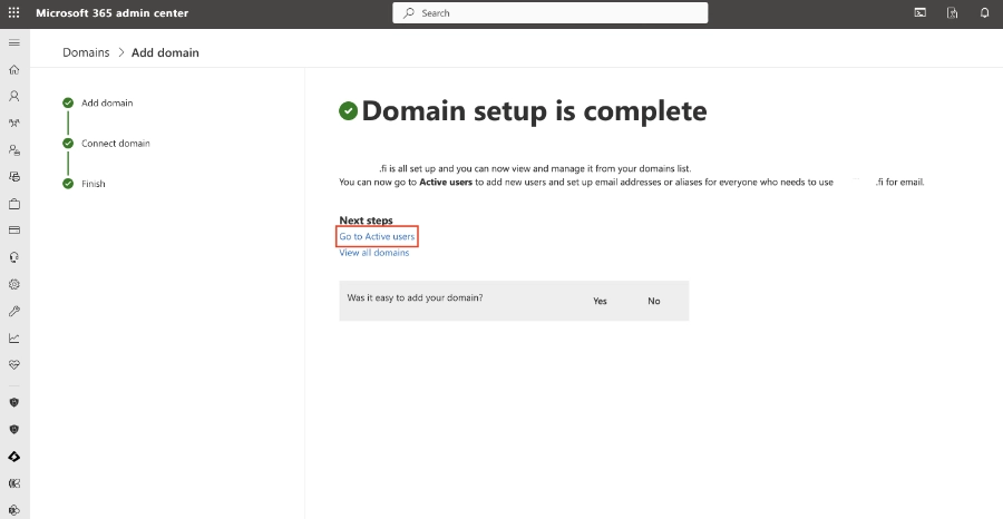 Kun olet lisännyt Microsoftin DNS-tietueet, tulee sinun vielä luoda käyttäjä ja alias sähköpostia varten.