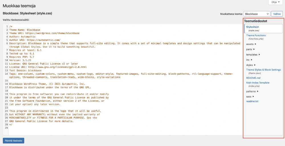 WordPressin teeman tiedostoeditorista löydät functions.php -tiedoston, johon voit lisätä Google tagin.
